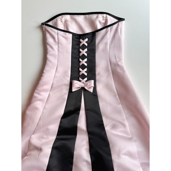 Vintage 90's SCOTT MCCLINTOCK Pink Black Duchess Satin Bow Prom Dress, Size 6 - Picture 9 of 16